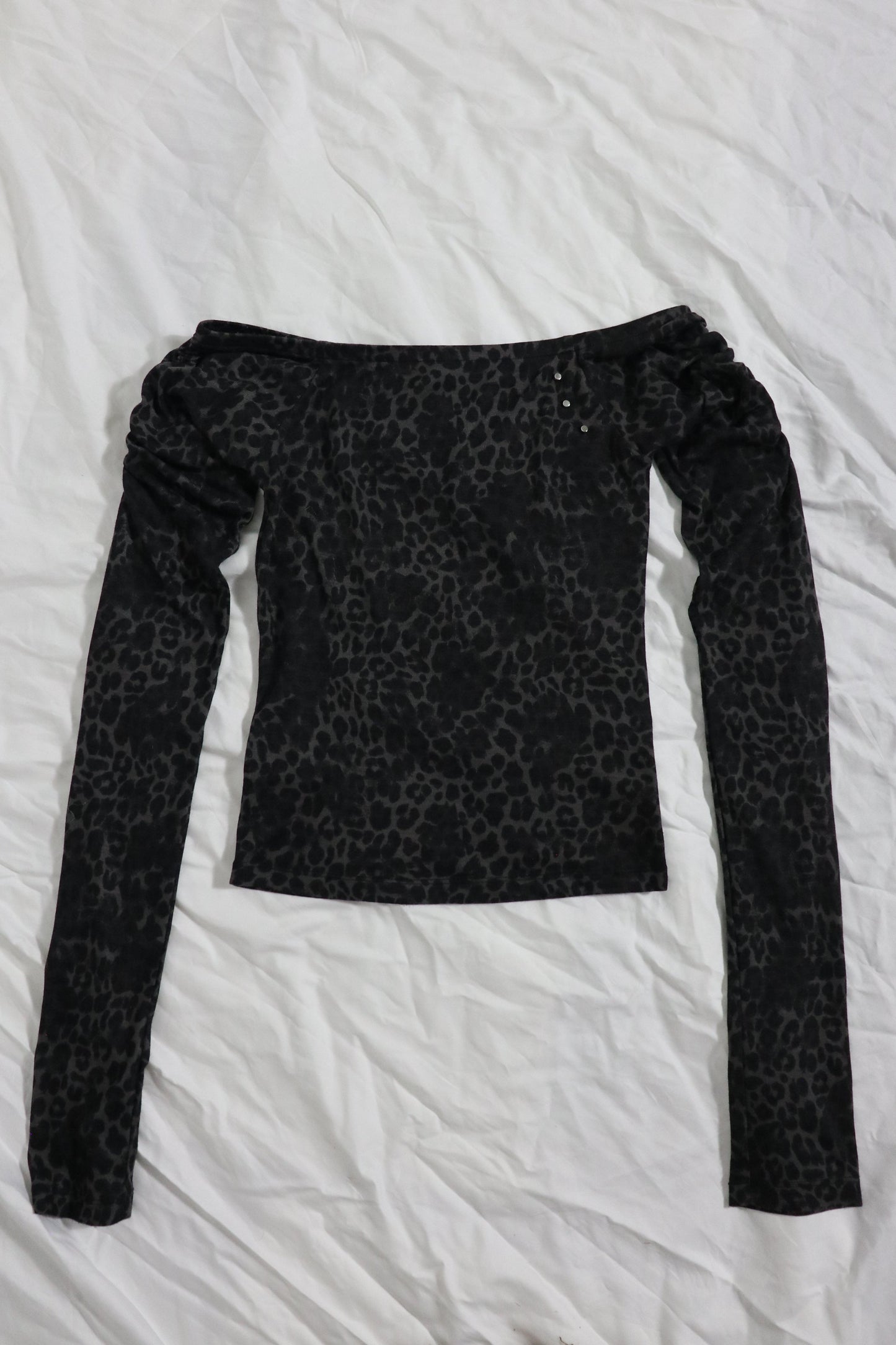 Black Leopard Stud Off-Shoulder Tee