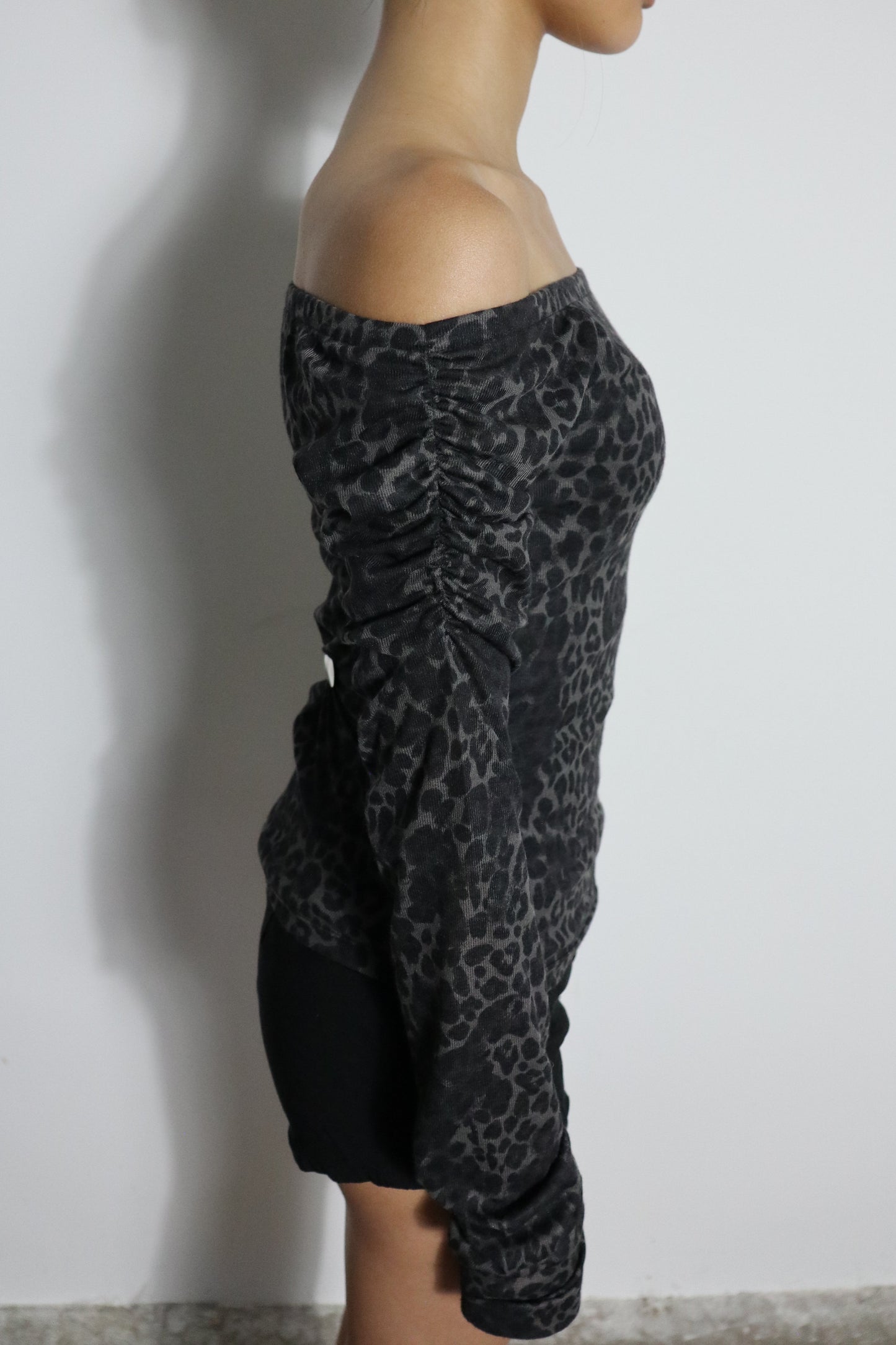 Black Leopard Stud Off-Shoulder Tee