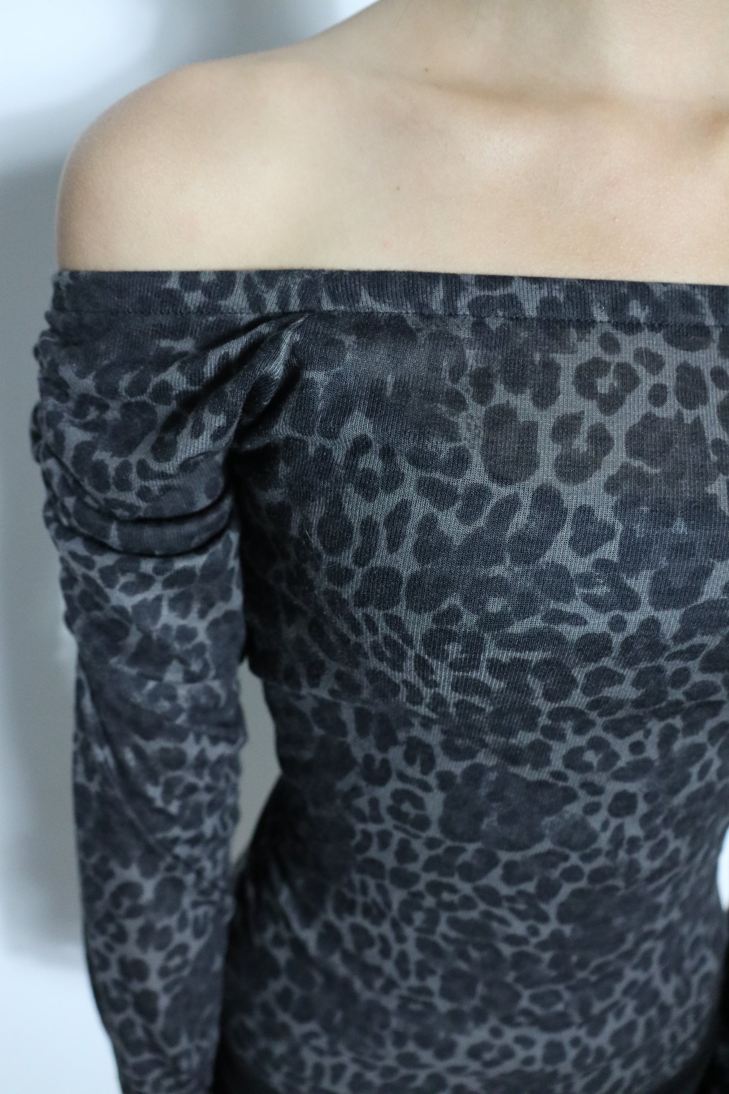 Black Leopard Stud Off-Shoulder Tee