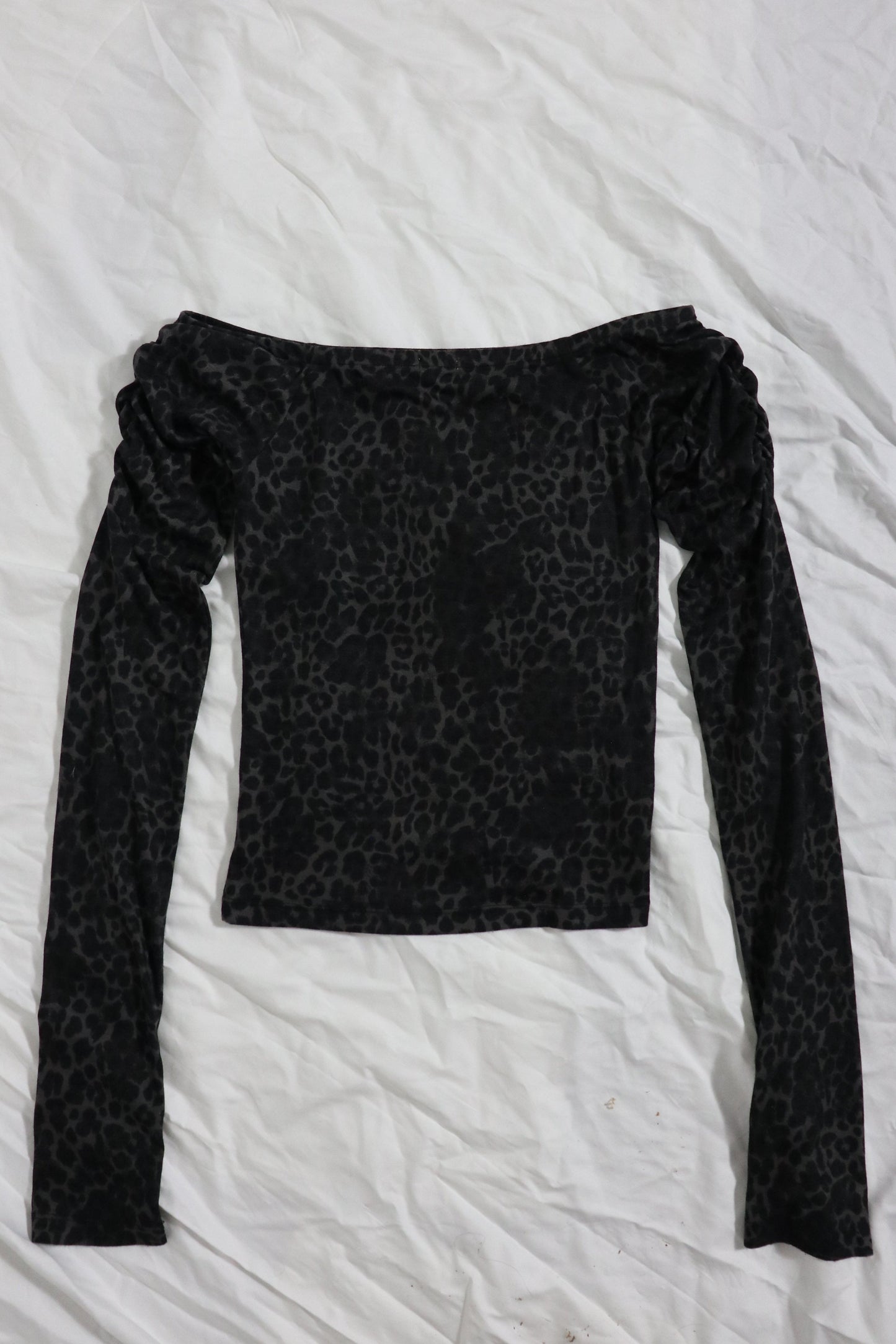 Black Leopard Stud Off-Shoulder Tee